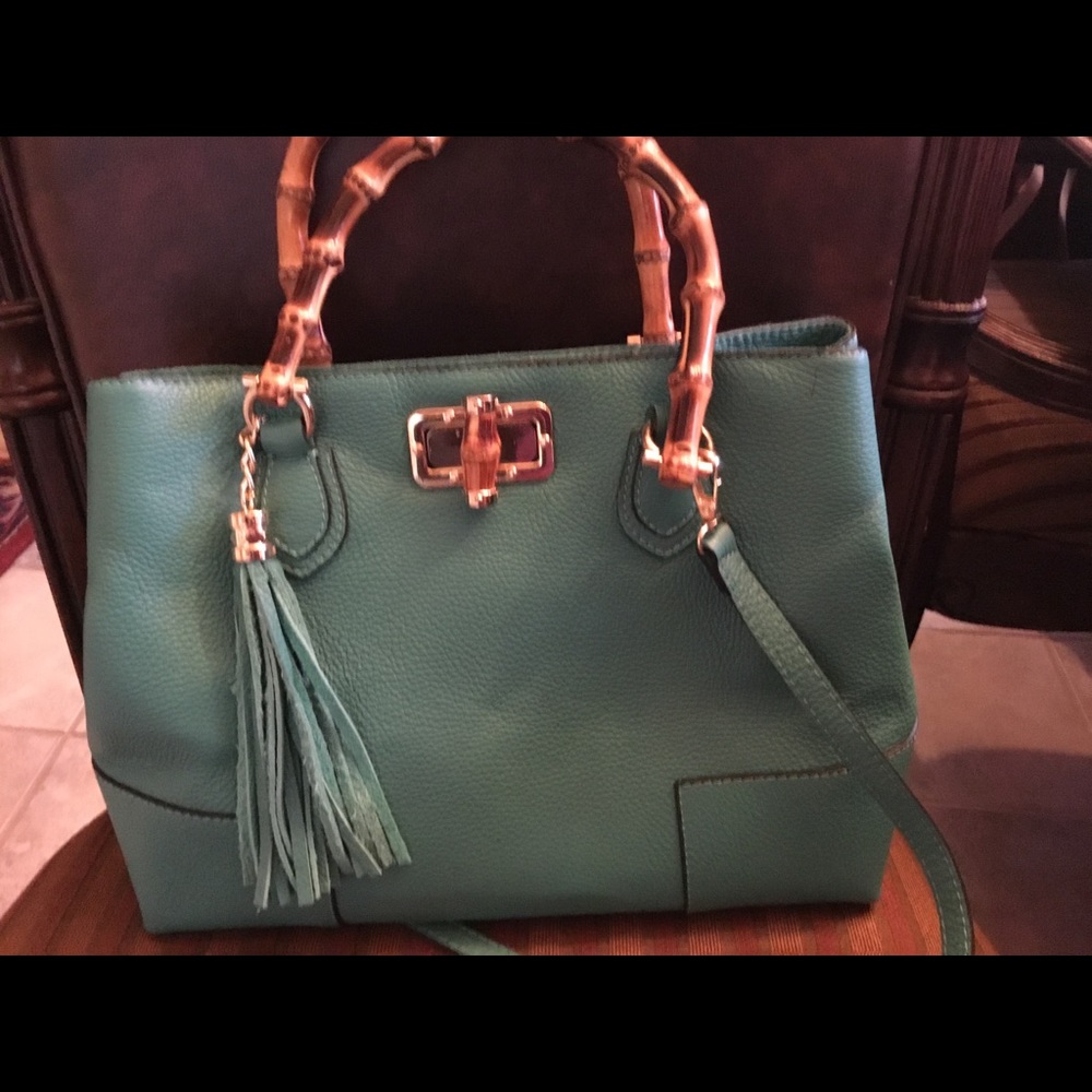 Neiman Marcus Leather Handbag, Satchel, Large Teal